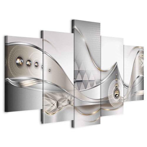 B&D XXL - Wandbilder XXL Abstrakt 100x50cm 5 tlg - Wand Deko Leinwand Bilder Groß Wanddeko Wohnzimmer Schlafzimmer Kunstdrucke - Ornament Perlen grau silber b-A-0073-b-o von Cuadros B&D XXL