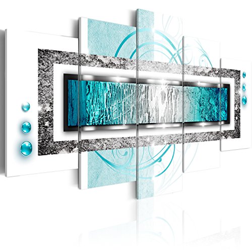 B&D XXL - Wandbilder XXL Abstrakt 100x50cm 5 tlg - Wand Deko Leinwand Bilder Groß Wanddeko Wohnzimmer Schlafzimmer Kunstdrucke - Ornament Textur Perlen blau weiß silber a-A-0003-b-o von Cuadros B&D XXL