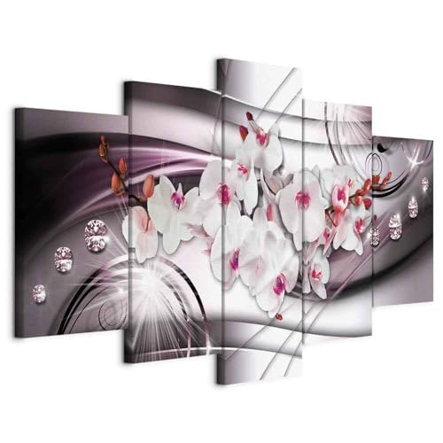 B&D XXL - Wandbilder XXL Abstrakt 200x100cm 5 tlg - Wand Deko Leinwand Bilder Groß Wanddeko Wohnzimmer Schlafzimmer Kunstdrucke - Blumen Orchidee Diamant b-A-0238-b-o von Cuadros B&D XXL