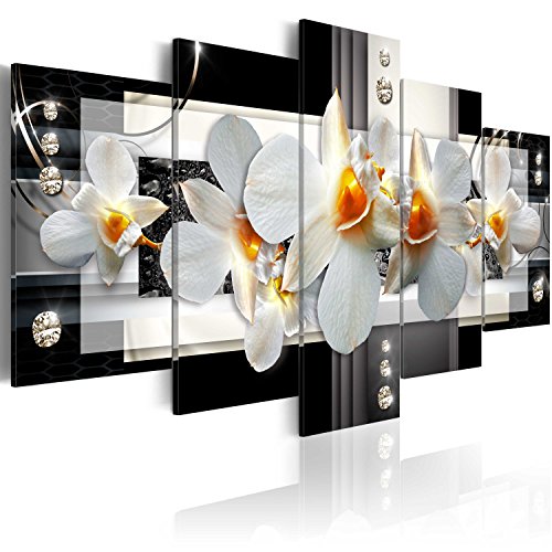 B&D XXL - Wandbilder XXL Abstrakt 200x100cm 5 tlg - Wand Deko Leinwand Bilder Groß Wanddeko Wohnzimmer Schlafzimmer Kunstdrucke - Blumen Orchidee Textur Diamant b-A-0099-b-n von Cuadros B&D XXL