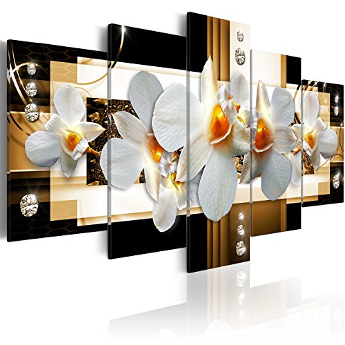 B&D XXL - Wandbilder XXL Abstrakt 200x100cm 5 tlg - Wand Deko Leinwand Bilder Groß Wanddeko Wohnzimmer Schlafzimmer Kunstdrucke - Blumen Orchidee Textur Diamant b-A-0099-b-o von Cuadros B&D XXL