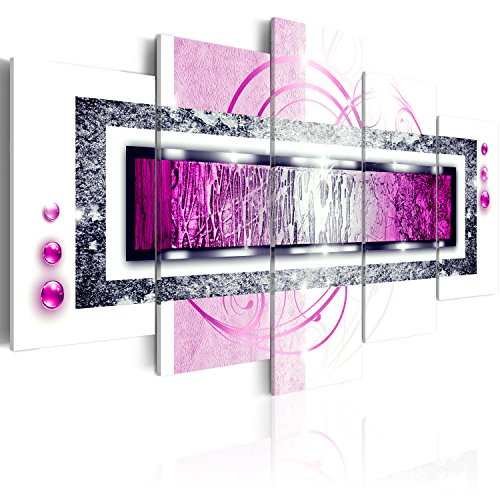 B&D XXL - Wandbilder XXL Abstrakt 200x100cm 5 tlg - Wand Deko Leinwand Bilder Groß Wanddeko Wohnzimmer Schlafzimmer Kunstdrucke - Ornament Textur Perlen rosa weiß silber von Cuadros B&D XXL