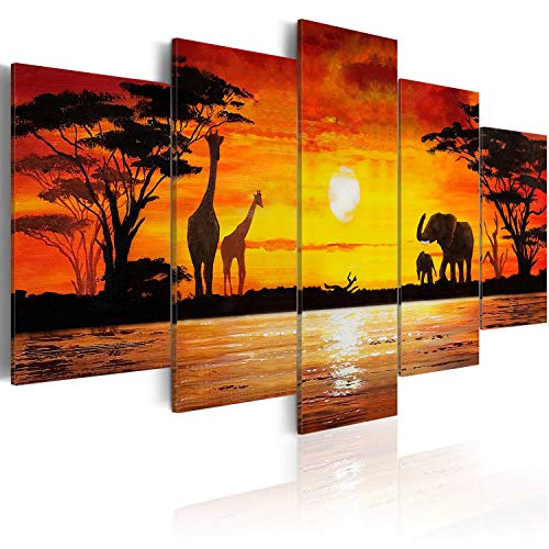 B&D XXL - Wandbilder XXL Afrika Vlies Leinwandbild 5 tlg Kunstdruck modern Wandbilder XXL Wanddekoration Design Wand Bild - Sonnenuntergang Tiere Landschaft Natur wie gemalt 5730 von Cuadros B&D XXL