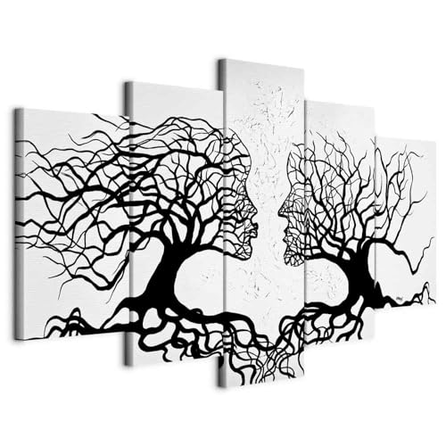 B&D XXL - Wandbilder XXL Bäume Kuss 225x112cm 5 tlg - Wand Deko Leinwand Bilder Groß Wanddeko Wohnzimmer Schlafzimmer Kunstdrucke Abstrakt Wanddeko Wohnzimmer Leinwand Liebe Natur wie gemalt Schwarz von B&D XXL