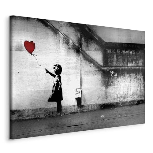 murando - Wandbilder XXL Banksy Girl with red Balloon 120x80 cm 1 tlg Wand Deko Leinwand Bilder Groß Wanddeko Wohnzimmer Schlafzimmer Kunstdrucke There is Always Hope i-C-0113-b-a von B&D XXL