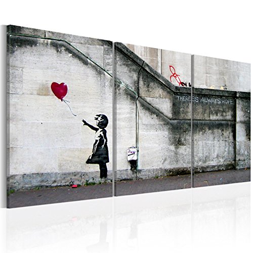 B&D XXL - Wandbilder XXL Banksy Girl with red Balloon 180x90 cm Vlies Leinwandbild 3 tlg Kunstdruck modern Wandbilder XXL Wanddekoration Design Wand Bild - There is Always Hope 020115-9 von B&D XXL