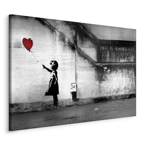 murando - Wandbilder XXL Banksy Girl with red Balloon 90x60 cm 1 tlg Wand Deko Leinwand Bilder Groß Wanddeko Wohnzimmer Schlafzimmer Kunstdrucke There is Always Hope i-C-0113-b-a von B&D XXL