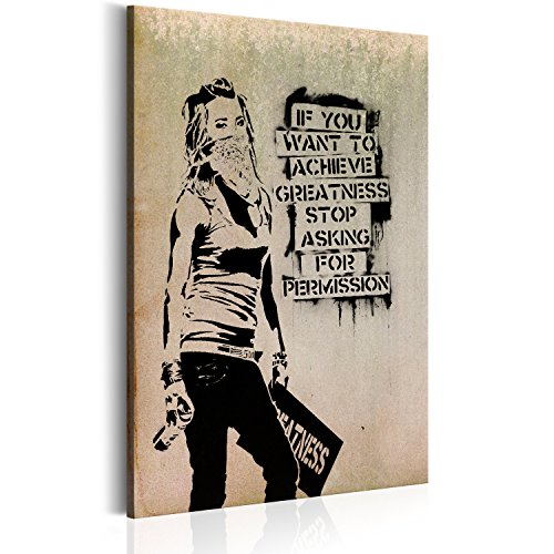 murando - Bilder Banksy If you want to achieve greatness stop asking for permission 40x60 cm Vlies Leinwandbild 1 tlg Kunstdruck modern Wandbilder XXL Wanddekoration Design Wand Bild Street Art von B&D XXL