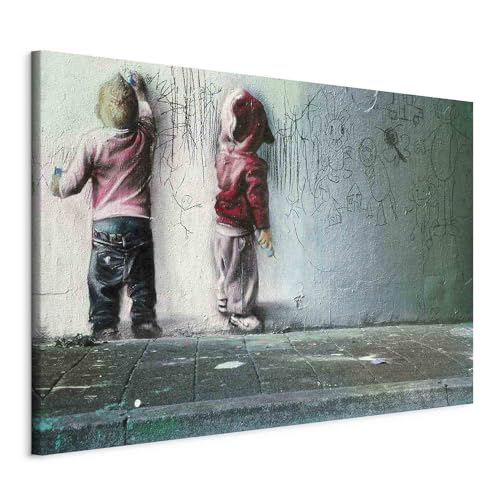 murando - Wandbilder XXL Banksy Kids Painting 120x80 cm 1 tlg Wand Deko Leinwand Bilder Groß Wanddeko Wohnzimmer Schlafzimmer Kunstdrucke - Poster Kinder Mural Graffiti Street Art i-B-0024-b-c von B&D XXL