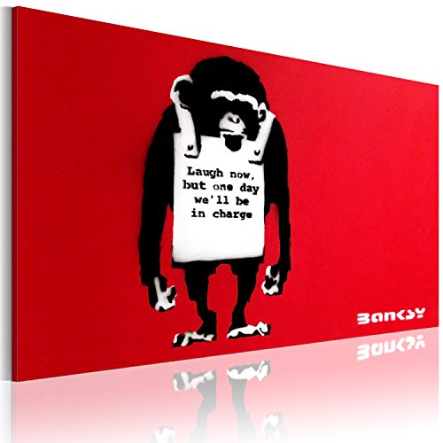 murando - Bilder Banksy Laugh now, but one day we'll be in charge 60x40 cm Vlies Leinwandbild 1 tlg Kunstdruck modern Wandbilder XXL Wanddekoration Design Wand Bild Affe mit Spruch von B&D XXL