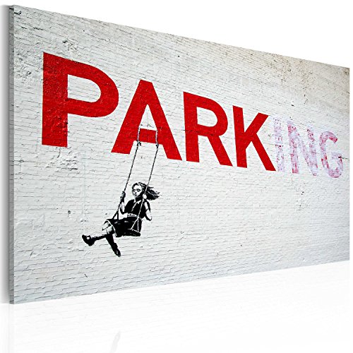 murando - Bilder Banksy Parking Girl Swing 60x40 cm Vlies Leinwandbild 1 tlg Kunstdruck modern Wandbilder XXL Wanddekoration Design Wand Bild - Street Art Graffiti Mural Ziegeloptik von B&D XXL