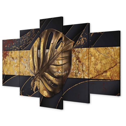 murando - Bilder Blätter 225x112 cm Vlies Leinwandbild 5 tlg Kunstdruck modern Wandbilder XXL Wanddekoration Design Wand Bild - Monstera Pflanzenmotiv Natur Abstrakt b-C-0891-b-m von B&D XXL