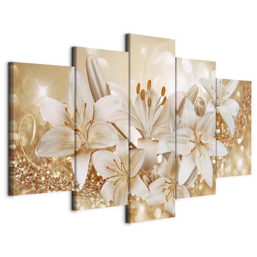 B&D XXL - Wandbilder XXL Blumen 100x50cm 5 tlg - Wand Deko Leinwand Bilder Groß Wanddeko Wohnzimmer Schlafzimmer Kunstdrucke - Lilien Abstrakt beige bokeh b-A-0309-b-n B&D XXL - Wandbilder XXL Blumen 100x50cm 5 tlg - Wand Deko Leinwand Bilder Groß Wanddeko Wohnzimmer Schlafzimmer Kunstdrucke - Lilien Abstrakt beige bokeh b-A-0309-b-n von Cuadros B&D XXL