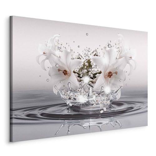 murando - Bilder Blumen 120x80 cm Leinwandbild 1 tlg Kunstdruck moderne Wandbilder auf Leinwand XXL Wohnzimmer Schlafzimmer Wanddekoration Design Wand Deko Lilien Zen Spa Wasser 3d Optik Natur von B&D XXL