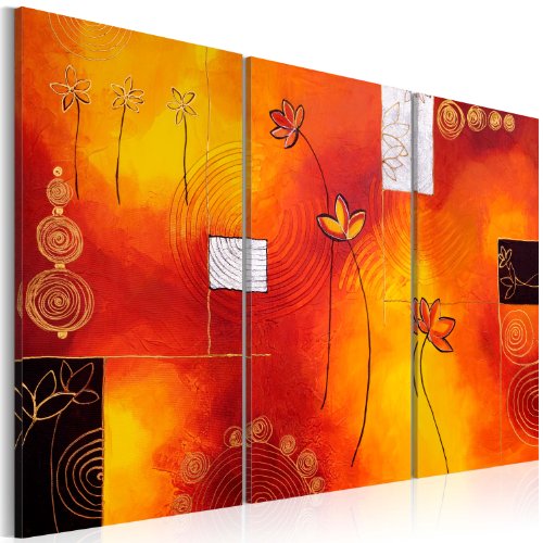 murando - Bilder Blumen 120x80 cm Vlies Leinwandbild 3 Teilig Kunstdruck modern Wandbilder XXL Wanddekoration Design Wand Bild - Blumenmuster orange gelb abstrakt 93521 von B&D XXL