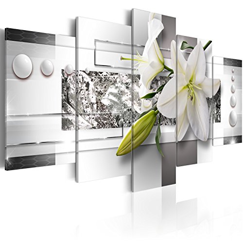 murando - Bilder Blumen Lilien 150x75 cm Vlies Leinwandbild 5 tlg Kunstdruck modern Wandbilder XXL Wanddekoration Design Wand Bild - Abstrakt silber grau weiß grün a-C-0077-b-m von B&D XXL