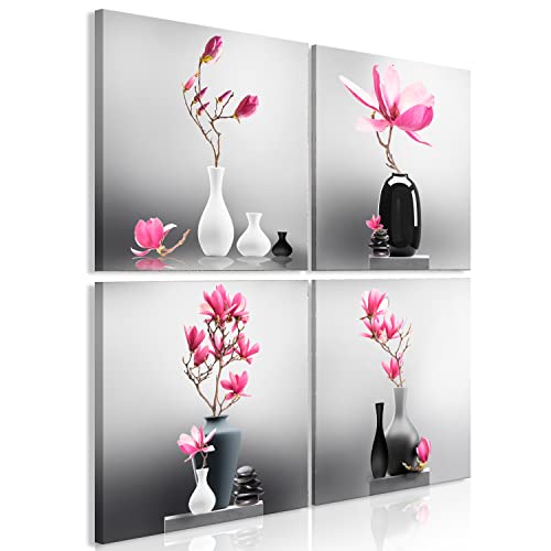 murando - Bilder Blumen Magnolien 80x80 cm 4 Teilig je 40x40 Vlies Leinwandbild Kunstdruck modern Wanbilder XXL Wanddekoration Design Wand Bild - Natur Feng Shui Zen p-C-10007-b-a von B&D XXL