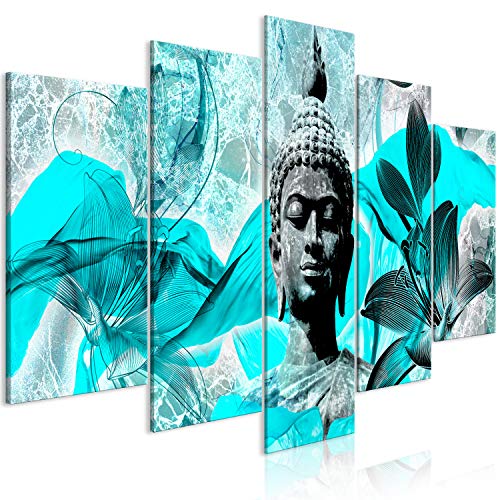 murando - Bilder Buddha 200x100 cm Vlies Leinwandbild 5 tlg Kunstdruck modern Wandbilder XXL Wanddekoration Design Wand Bild - Feng Shui Lilien grau blau b-C-0690-b-p von B&D XXL