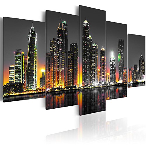 B&D XXL - Wandbilder XXL Dubai 200x100cm 5 tlg - Wand Deko Leinwand Bilder Groß Wanddeko Wohnzimmer Schlafzimmer Kunstdrucke - City Stadt Nacht d-C-0024-b-p von Cuadros B&D XXL