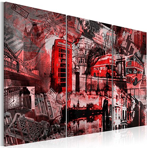 murando - Bilder England 120x80 cm Vlies Leinwandbild 3 Teilig Kunstdruck modern Wandbilder XXL Wanddekoration Design Wand Bild - London rot Bus Denkmale Großbritannien 030117-3 von B&D XXL