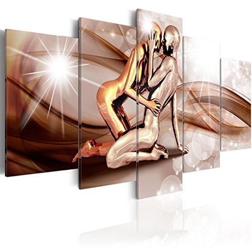 B&D XXL - Wandbilder XXL Gestalt Figur 150x75cm 5 tlg - Wand Deko Leinwand Bilder Groß Wanddeko Wohnzimmer Schlafzimmer Kunstdrucke - Kuss Paar Liebe h-C-0027-b-m von B&D XXL
