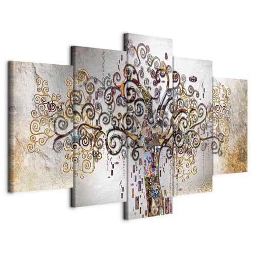B&D XXL - Wandbilder XXL Gustav Klimt Baum des Lebens 150x75cm 5 tlg - Wand Deko Leinwand Bilder Groß Wanddeko Wohnzimmer Schlafzimmer Kunstdrucke - Abstrakt Tree of life von B&D XXL
