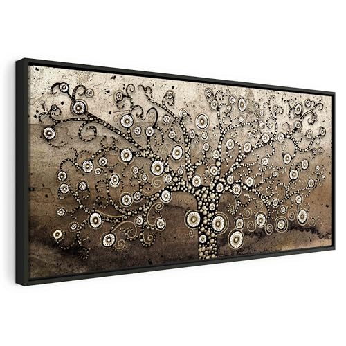 B&D XXL - Wandbilder XXL Holzrahmen Gustav Klimt Baum des Lebens 140x70 cm Vlies Leinwandbild 1 Teilig Kunstdruck modern XXL Wanddekoration Design Wand Bild - Abstrakt schwarzer Rahmen a-A-10136-b-a von B&D XXL