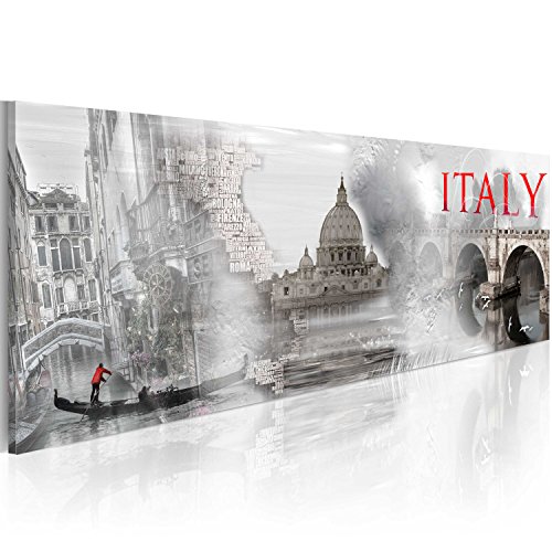 B&D XXL - Wandbilder XXL Italien 135x45 cm 1 tlg - Wand Deko Vlies Leinwand Bilder Groß Wanddeko Wohnzimmer Schlafzimmer Kunstdrucke Panoramabild - Stadt Architektur Denkmale Weltkarte von B&D XXL