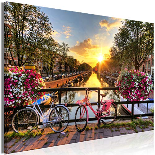 murando - Bilder Landschaft 120x80 cm Vlies Leinwandbild 1 tlg Kunstdruck modern Wandbilder XXL Wanddekoration Design Wand Bild - Niederland Fahrrad Stadt Architektur Amsterdam von B&D XXL