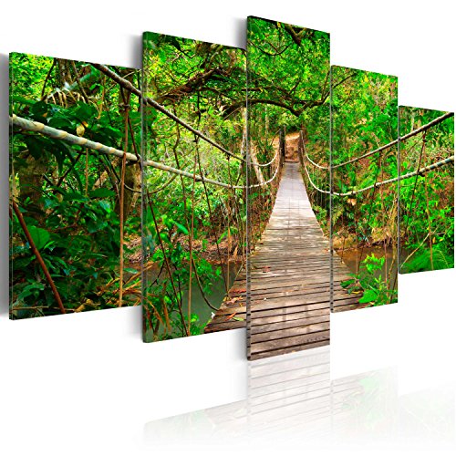 B&D XXL - Wandbilder XXL Landschaft 200x100cm 5 tlg - Wand Deko Leinwand Bilder Groß Wanddeko Wohnzimmer Schlafzimmer Kunstdrucke - Brücke Natur Dschungel Fluss 030212-107 von B&D XXL