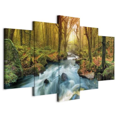 murando - Bilder Landschaft 200x100 cm Vlies Leinwandbild 5 tlg Kunstdruck modern Wandbilder XXL Wanddekoration Design Wand Bild - Wald Fluss Felsen Bäume Natur c-A-0004-b-a von B&D XXL