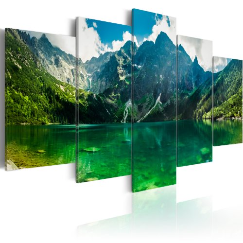 murando - Wandbilder XXL Landschaft Gebirge 150x75 cm 5 tlg Wand Deko Leinwand Bilder Groß Wanddeko Wohnzimmer Schlafzimmer Kunstdrucke - Natur Berge Bergsee Wald 030212-102 von B&D XXL