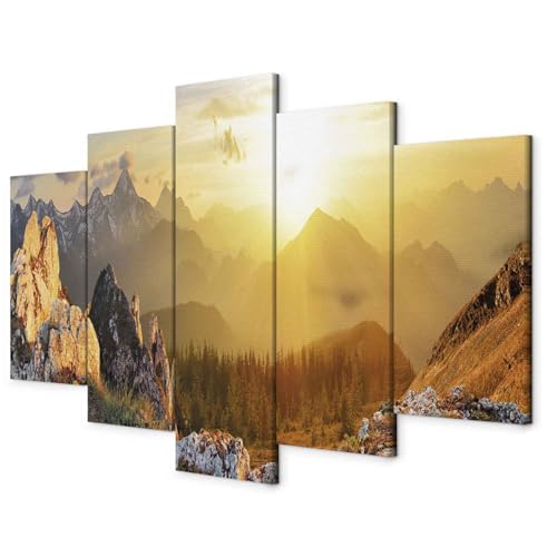 murando - Wandbilder XXL Landschaft Gebirge 200x100 cm 5 tlg Wand Deko Leinwand Bilder Groß Wanddeko Wohnzimmer Schlafzimmer Kunstdrucke - Natur Berge Sonnenaufgang c-B-0056-b-m von B&D XXL