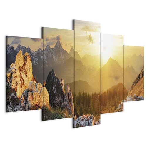B&D XXL - Wandbilder XXL Landschaft Gebirge 200x100 cm 5 tlg - Leinwand Bilder Wand Deko Bilder Wohnzimmer Bild Schlafzimmer Leinwandbilder Wandbild Groß - Natur Berge Sonnenaufgang c-B-0056-b-m von Cuadros B&D XXL