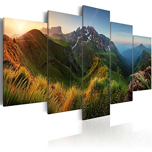 B&D XXL - Wandbilder XXL Landschaft Gebirge 225x112 cm 5 tlg Wand Deko Leinwand Bilder Groß Wanddeko Wohnzimmer Schlafzimmer Kunstdrucke - Natur Berge Berglandschaft c-C-0012-b-m von B&D XXL