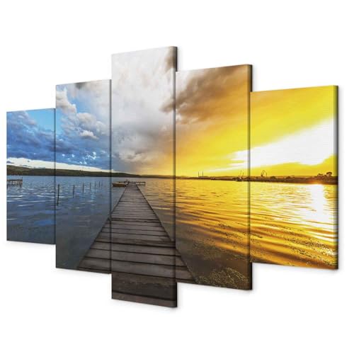 murando - Bilder Landschaft Natur 225x112 cm Vlies Leinwandbild 5 tlg Kunstdruck modern Wandbilder XXL Wanddekoration Design Wand Bild - Himmel Brücke Sonnenuntergang See von B&D XXL