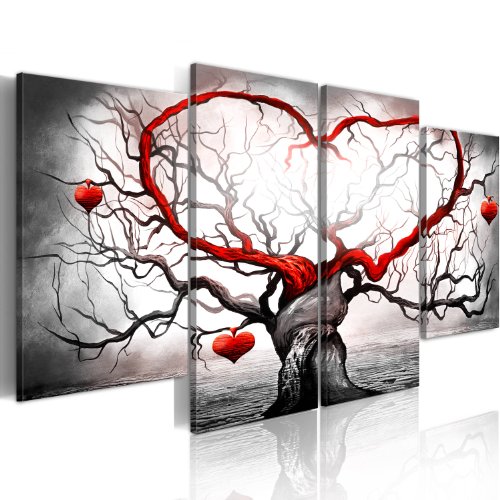 murando - Bilder Liebe 80x40 cm Vlies Leinwandbild 4 Teilig Kunstdruck modern Wandbilder XXL Wanddekoration Design Wand Bild - Love Baum grau rot Abstrakt 5717 von B&D XXL