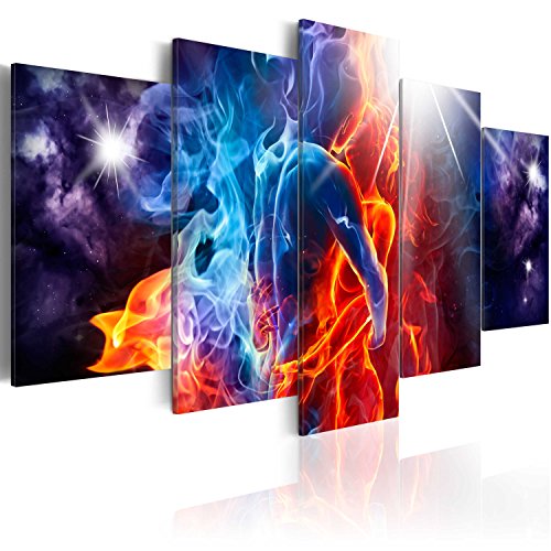 B&D XXL - Wandbilder XXL Liebe Paar 225x112cm 5 tlg - Wand Deko Leinwand Bilder Groß Wanddeko Wohnzimmer Schlafzimmer Kunstdrucke - Kuss Flamme Feuer Abstrakt h-B-0021-b-m von B&D XXL