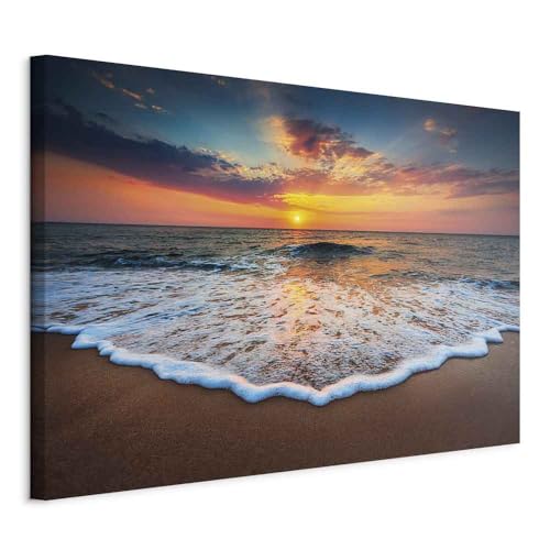 B&D XXL - Wandbilder XXL Meer 90x60 cm Leinwandbild 1 tlg Kunstdruck modern Wandbilder XXL Wanddekoration Design Wand Bild - Strand Landschaft Sonnenuntergang Natur c-B-0638-b-a von B&D XXL