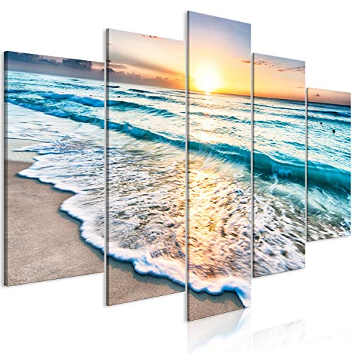 murando - Bilder Meer und Strand 200x100 cm Vlies Leinwandbild 5 tlg Kunstdruck modern Wandbilder XXL Wanddekoration Design Wand Bild - Sonnenuntergang Landschaft Natur von B&D XXL