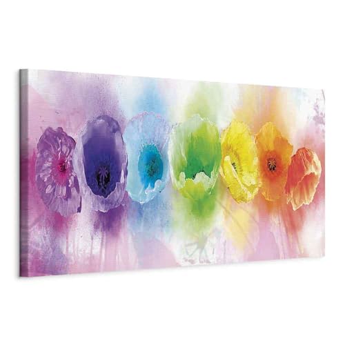 B&D XXL - Wandbilder XXL Mohnblumen 150x50 cm 1 tlg - Wand Deko Vlies Leinwand Bilder Groß Wanddeko Wohnzimmer Schlafzimmer Kunstdrucke Panoramabild - Blumen bunt wie gemalt 020110-78 von B&D XXL