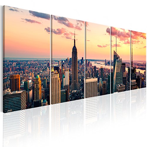 murando - Bilder New York 100x40 cm Vlies Leinwandbild 5 tlg Kunstdruck modern Wandbilder XXL Wanddekoration Design Wand Bild - Skyline NYC Stadt City d-B-0200-b-m von B&D XXL