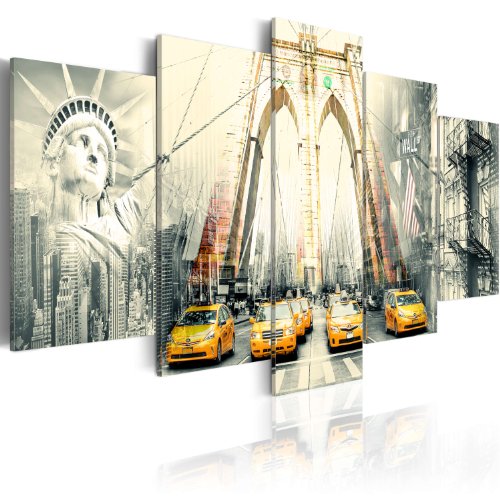 B&D XXL - Wandbilder XXL New York 100x50cm 5 tlg - Wand Deko Leinwand Bilder Groß Wanddeko Wohnzimmer Schlafzimmer Kunstdrucke - Brücke Taxi Stadt Statue Symbole Abstrakt 020111-21 von Cuadros B&D XXL