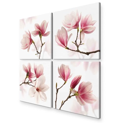 murando - Bilder Set Blumen 60x60 cm 4 Teilig je 30x30 Vlies Leinwandbild Kunstdruck modern Wandbilder XXL Wanddekoration Design Wand Bild mehrteilig Magnolien weiß rosa von B&D XXL