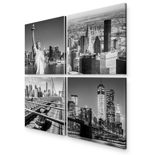 murando - Bilder Set New York 40x40 cm 4 Teilig je 20x20 Vlies Leinwandbild Kunstdruck modern Wandbilder XXL Wanddekoration Design Wand Bild mehrteilig - City Stadt NYC skyline grau von B&D XXL