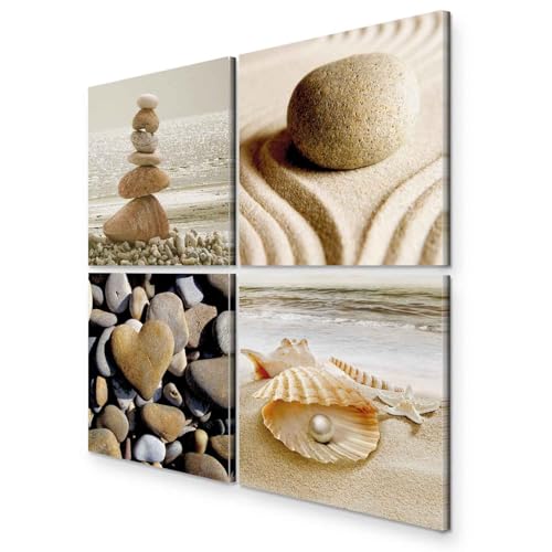 murando - Bilder Set Strand 60x60 cm 4 Teilig je 30x30 Vlies Leinwandbild Kunstdruck modern Wandbilder XXL Wanddekoration Design Wand Bild mehrteilig - Meer Wasser Muscheln Zen beige von B&D XXL