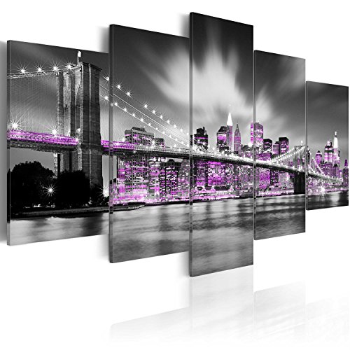 murando - Bilder Skyline Manhattan 150x75 cm Vlies Leinwandbild 5 tlg Kunstdruck modern Wandbilder XXL Wanddekoration Design Wand Bild - New York City in der Nacht Panorama von B&D XXL