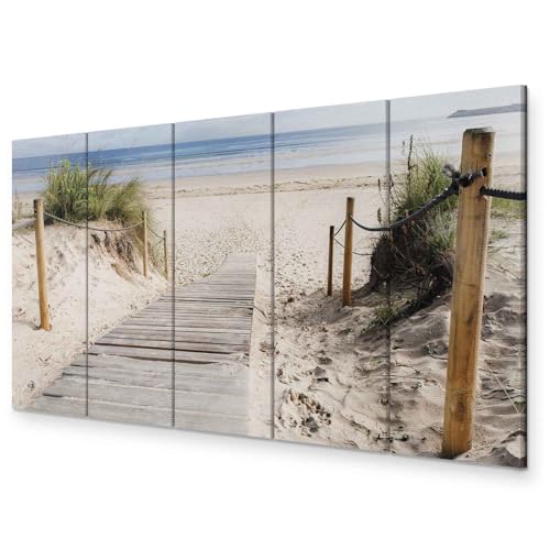 murando - Wandbilder XXL Strand 225x90 cm 5 tlg Wand Deko Leinwand Bilder Groß Wanddeko Wohnzimmer Schlafzimmer Kunstdrucke - Landschaft Meer Strandweg Natur c-C-0178-b-m von B&D XXL