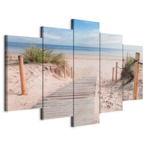 B&D XXL - Wandbilder XXL Strand Meer 200x100cm 5 tlg - Wand Deko Leinwand Bilder Groß Wanddeko Wohnzimmer Schlafzimmer Kunstdrucke - Landschaft Natur c-B-0006-b-n von Cuadros B&D XXL