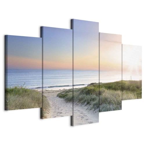B&D XXL - Wandbilder XXL Strand und Meer 200x100cm 5 tlg - Wand Deko Leinwand Bilder Groß Wanddeko Wohnzimmer Schlafzimmer Kunstdrucke - Natur Landschaft Himmel c-A-0048-b-m von Cuadros B&D XXL